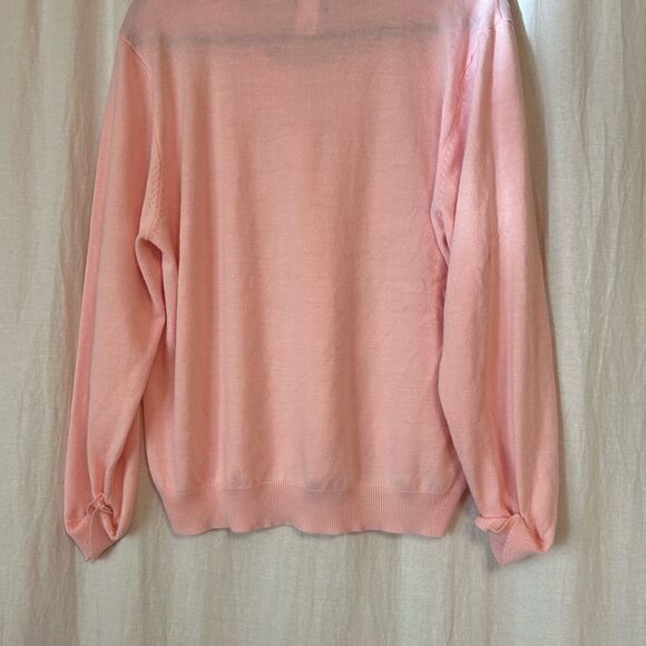 Soft pink sweater long sleeve tie front Anthony Richard’s brand ribbed bottom - Picture 2 of 3